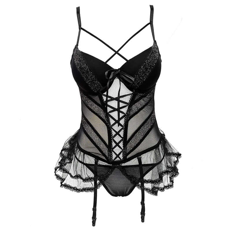 Felinus Sexy Lingerie Women Underwear Slings Embroidered Floral Sleepwear Corset Shoulder Strape Lingeries Black