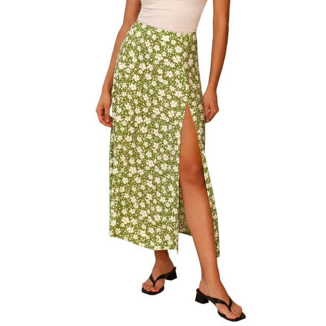 Fashion vintage skirt 2021 flower polka dot print high waist stretch split long A-line skirts for women beach maxi skirt