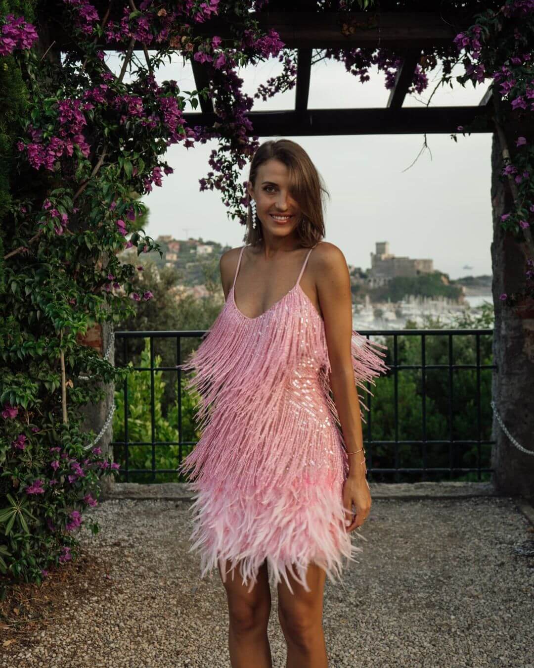 Fashion Fringed Sequined Feather Stitching Dress