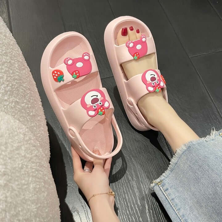 Moe Li Meng Qi Strawberry Bear Sandals Women's Summer Home Light Soft Comfortable Two-Wear Slippers