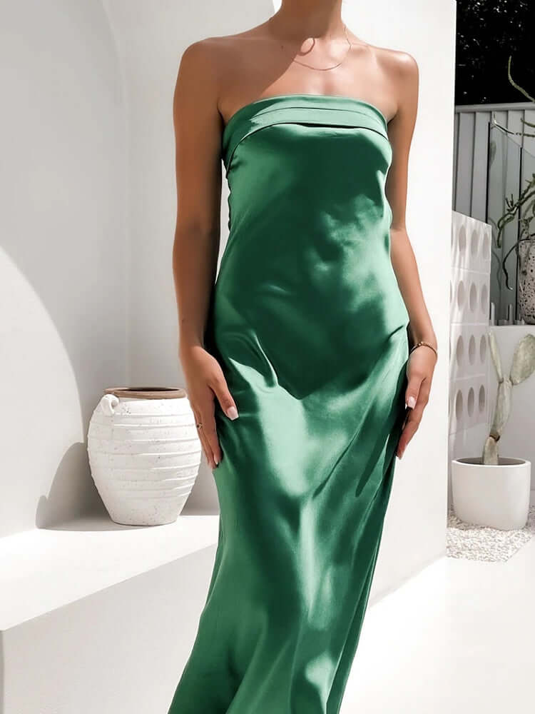 Hnewly Satin Basic Strapless Club Sexy Maxi Dress Backless Slim Hollow Out Women Party Dresses Summer Elegant Vestidos