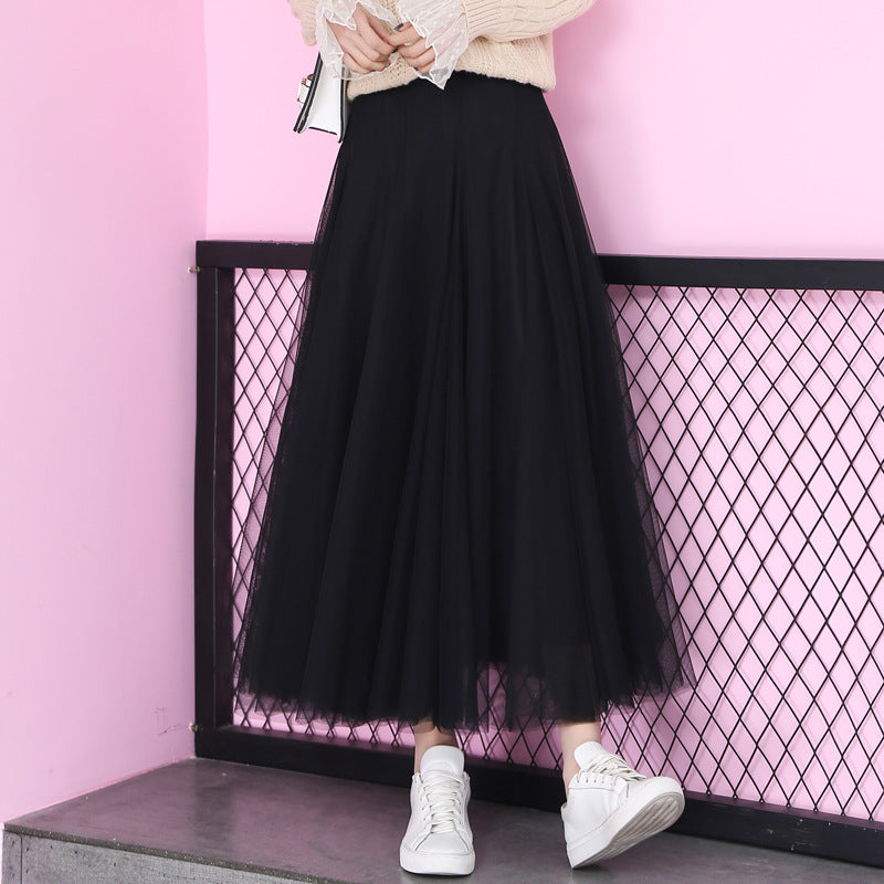 Women's 2021 summer new mesh skirt Korean version of high waist slim skirt pleated skirt one generation