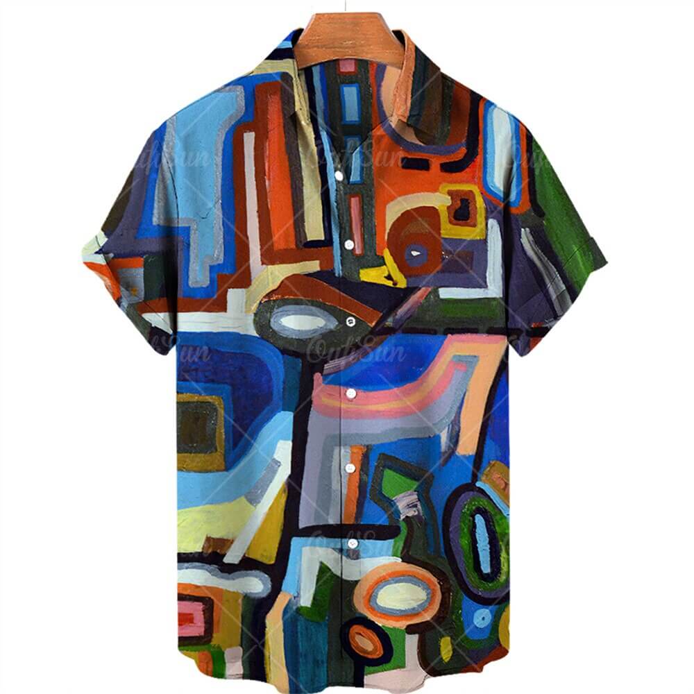 2022 3d Graffiti Oil Painting Printed Shirt Men Fashion Streetwear Hawaiian Shirt Men Beach Casual Lapel Plus Size 2022