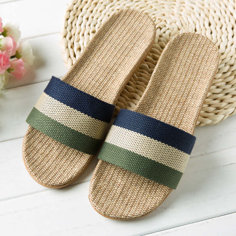 Slippers female summer linen flip shoes couple home slippers indoor deodorant wood floor beach slippers men's summer