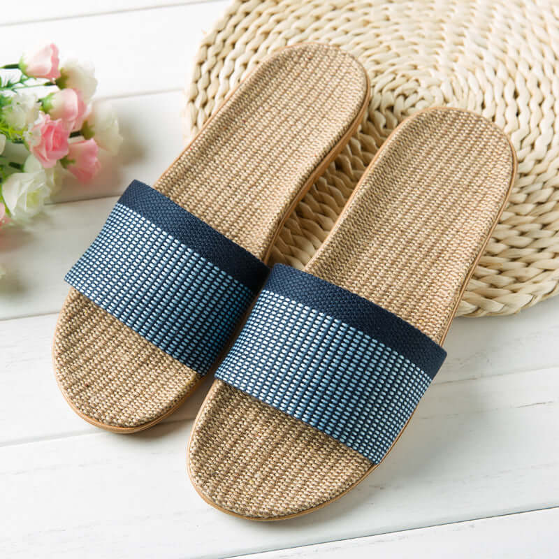 Slippers female summer linen flip shoes couple home slippers indoor deodorant wood floor beach slippers men's summer