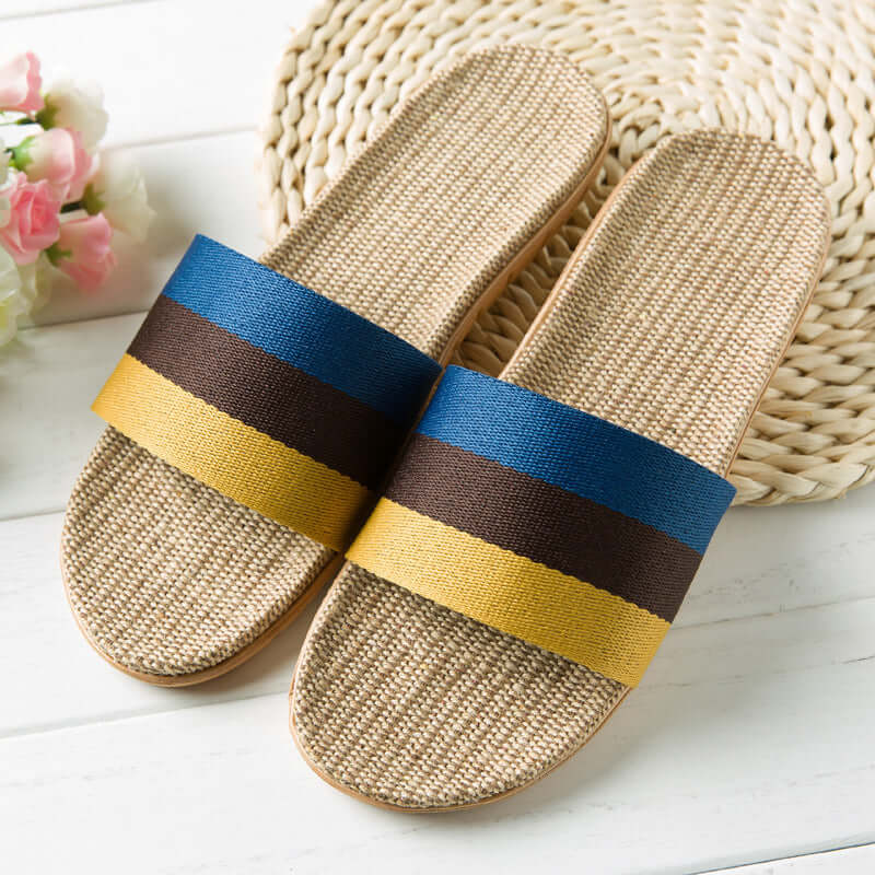 Slippers female summer linen flip shoes couple home slippers indoor deodorant wood floor beach slippers men's summer