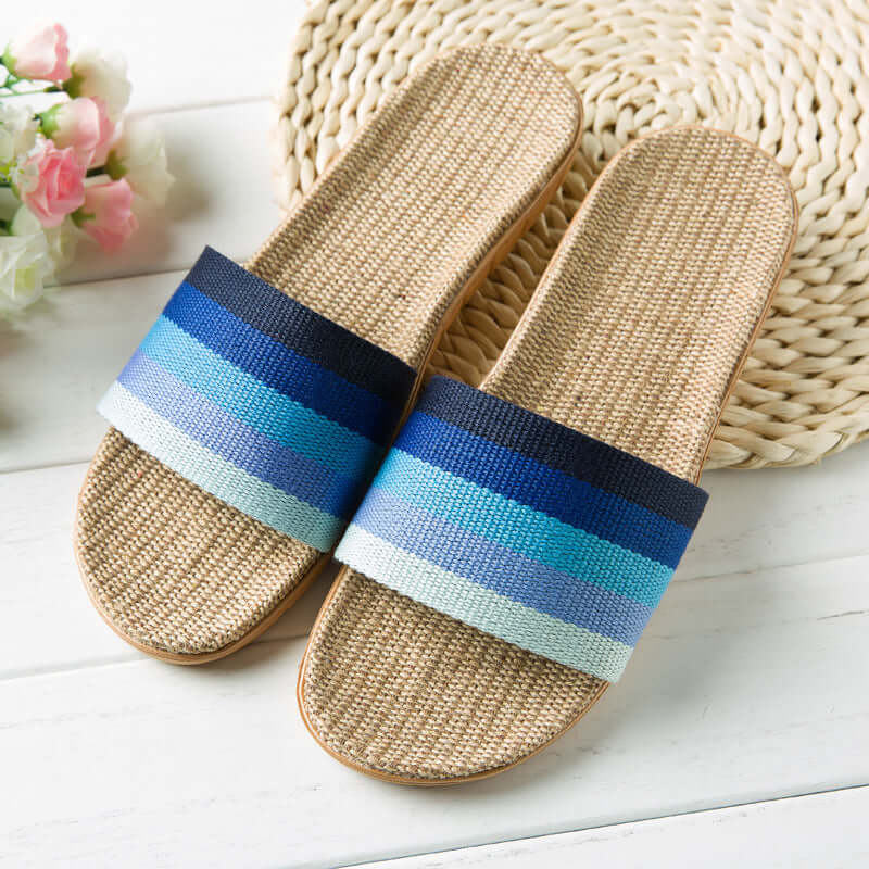 Slippers female summer linen flip shoes couple home slippers indoor deodorant wood floor beach slippers men's summer