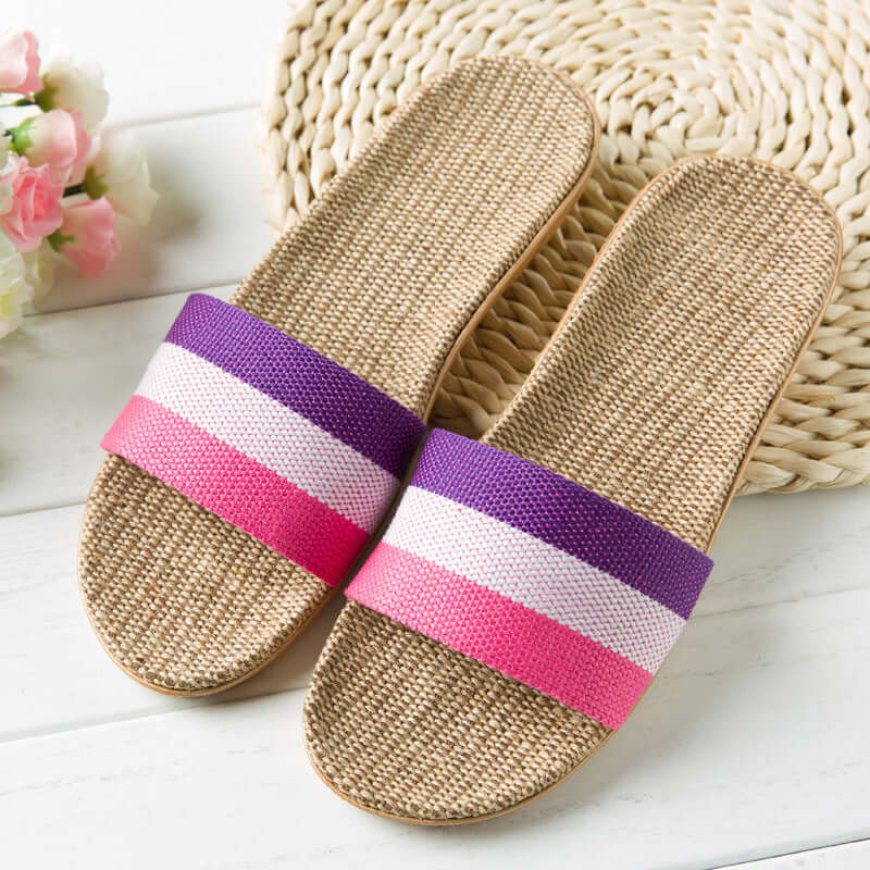 Slippers female summer linen flip shoes couple home slippers indoor deodorant wood floor beach slippers men's summer