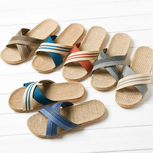 Slippers female summer linen flip shoes couple home slippers indoor deodorant wood floor beach slippers men's summer