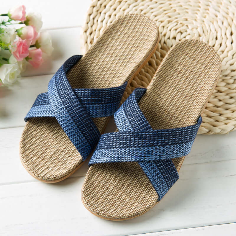 Slippers female summer linen flip shoes couple home slippers indoor deodorant wood floor beach slippers men's summer