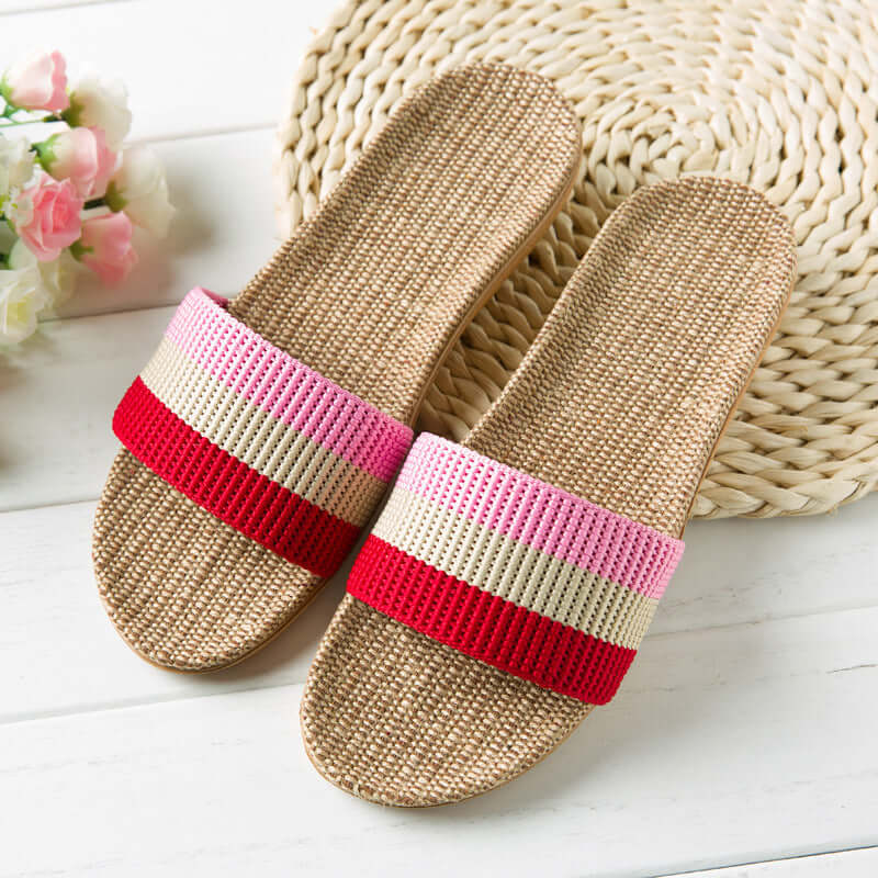 Slippers female summer linen flip shoes couple home slippers indoor deodorant wood floor beach slippers men's summer