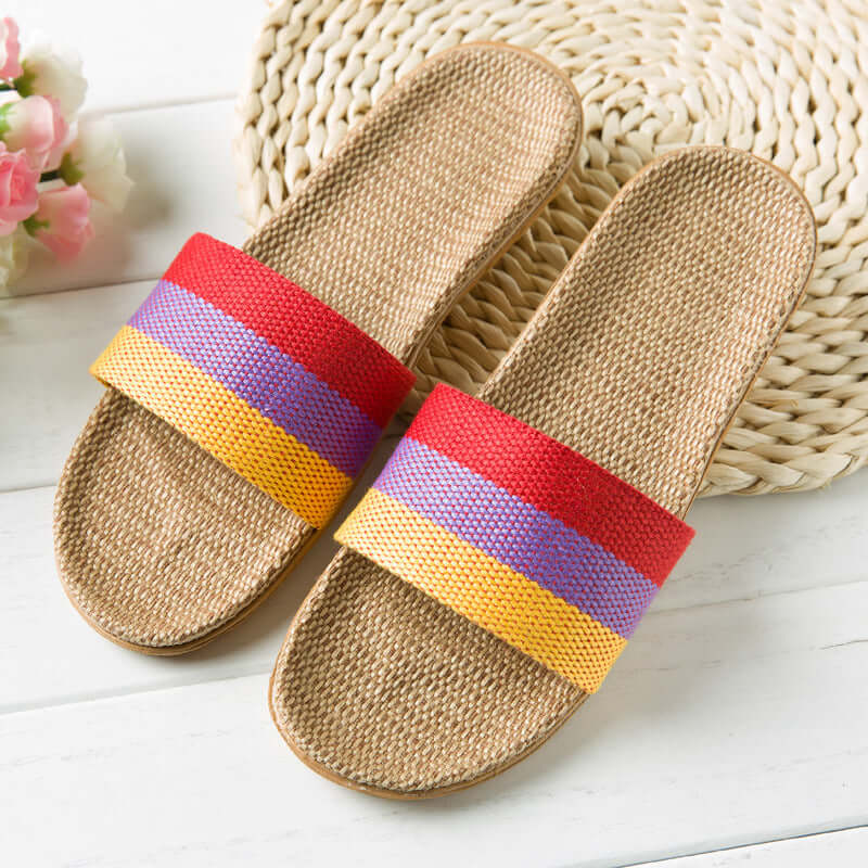 Slippers female summer linen flip shoes couple home slippers indoor deodorant wood floor beach slippers men's summer