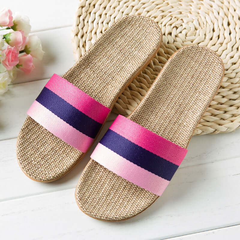 Slippers female summer linen flip shoes couple home slippers indoor deodorant wood floor beach slippers men's summer