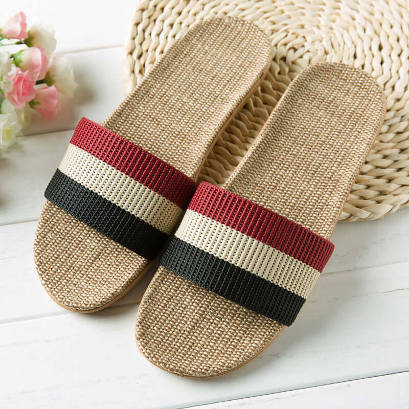 Slippers female summer linen flip shoes couple home slippers indoor deodorant wood floor beach slippers men's summer