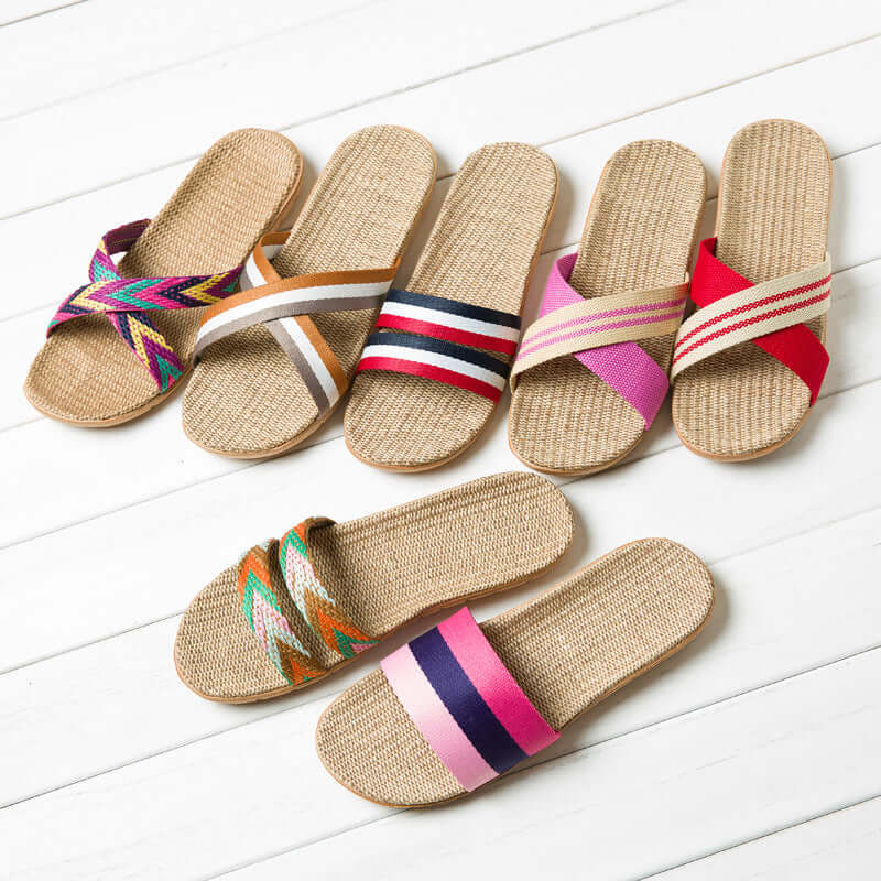 Slippers female summer linen flip shoes couple home slippers indoor deodorant wood floor beach slippers men's summer