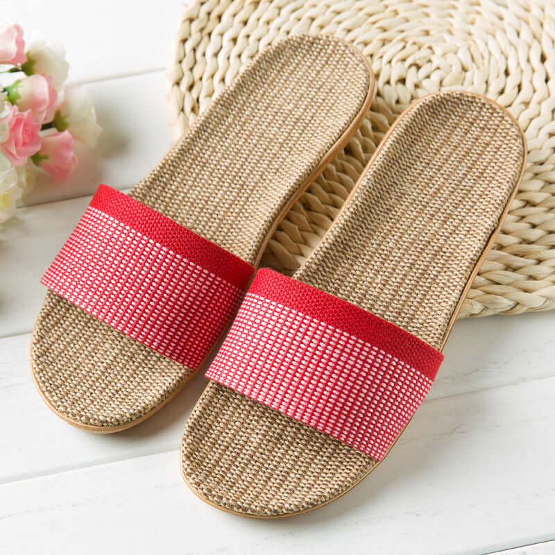 Slippers female summer linen flip shoes couple home slippers indoor deodorant wood floor beach slippers men's summer