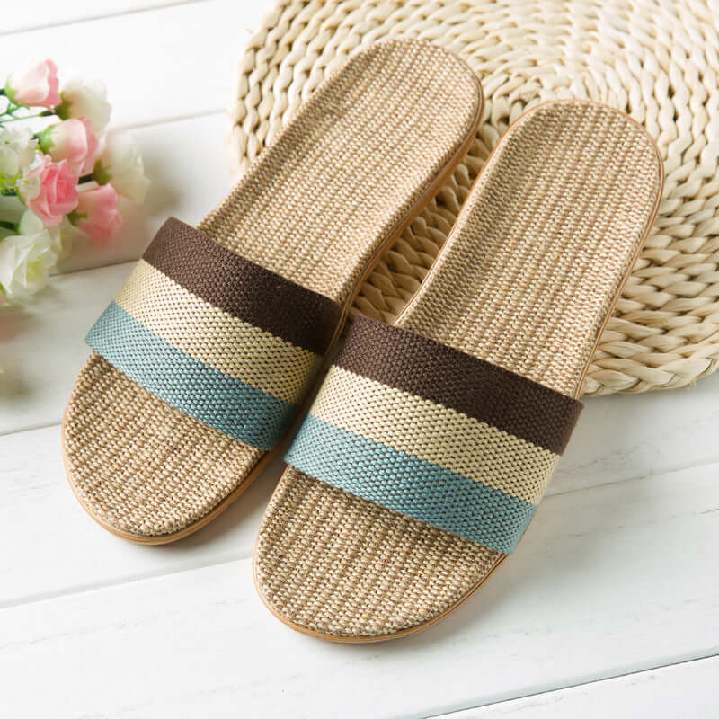 Slippers female summer linen flip shoes couple home slippers indoor deodorant wood floor beach slippers men's summer