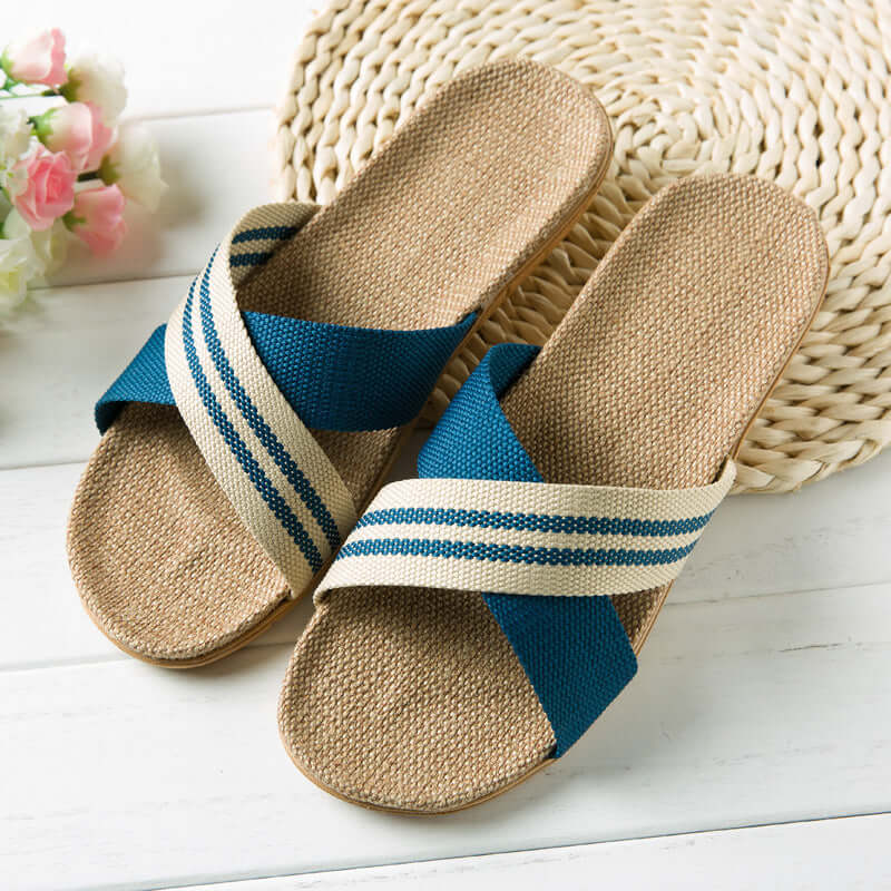 Slippers female summer linen flip shoes couple home slippers indoor deodorant wood floor beach slippers men's summer