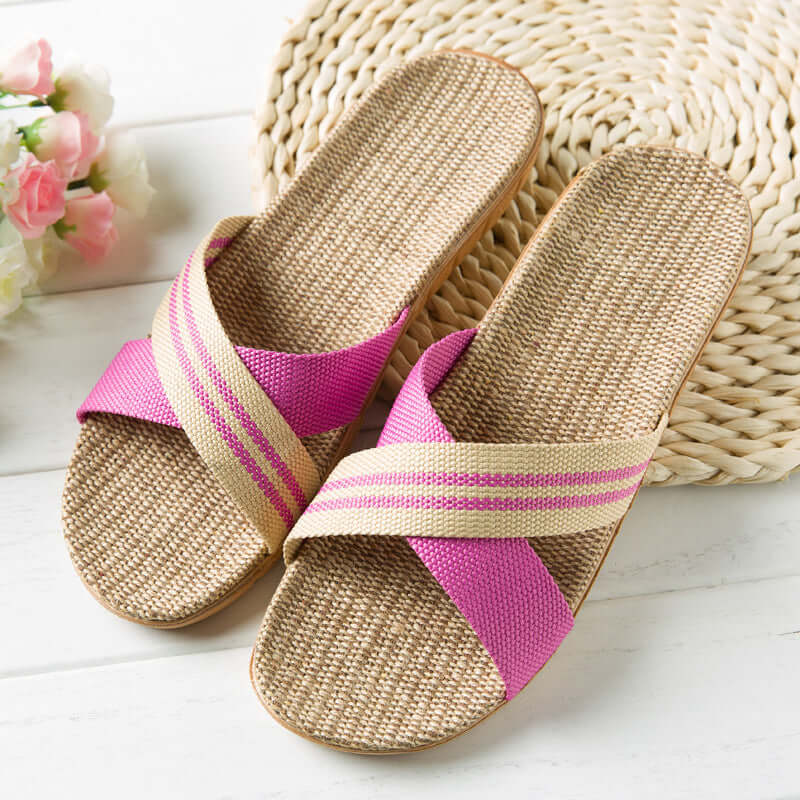 Slippers female summer linen flip shoes couple home slippers indoor deodorant wood floor beach slippers men's summer