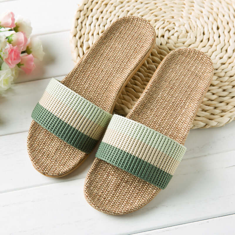 Slippers female summer linen flip shoes couple home slippers indoor deodorant wood floor beach slippers men's summer