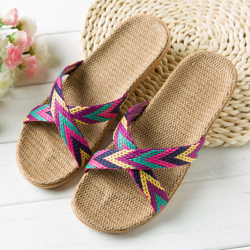 Slippers female summer linen flip shoes couple home slippers indoor deodorant wood floor beach slippers men's summer