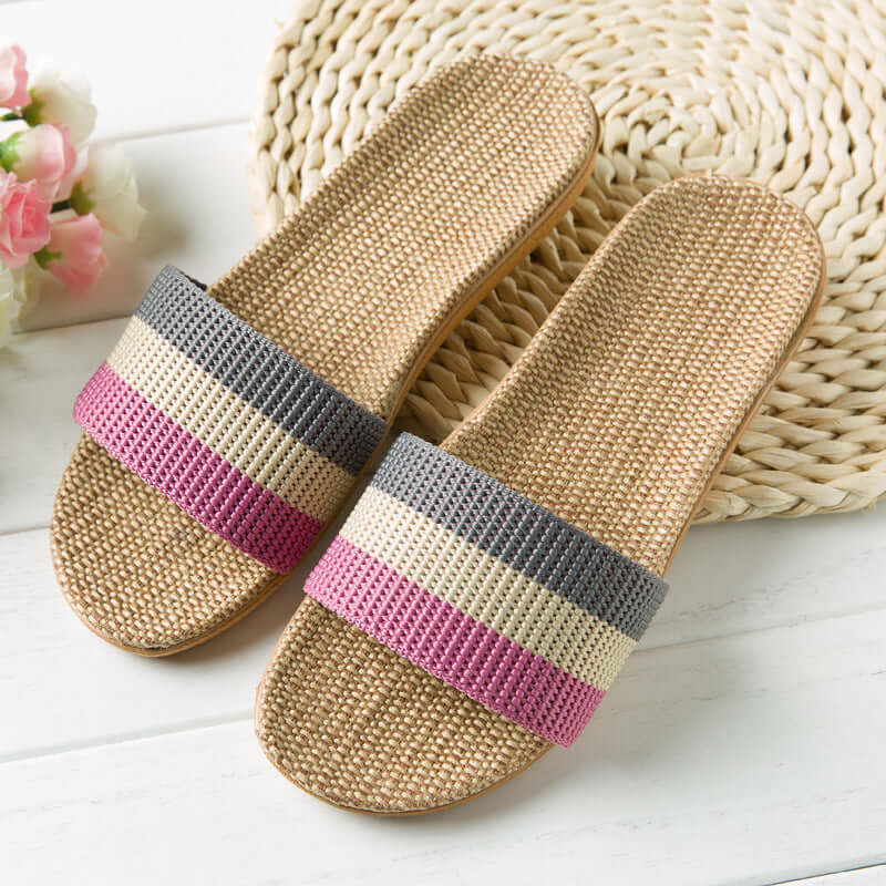 Slippers female summer linen flip shoes couple home slippers indoor deodorant wood floor beach slippers men's summer