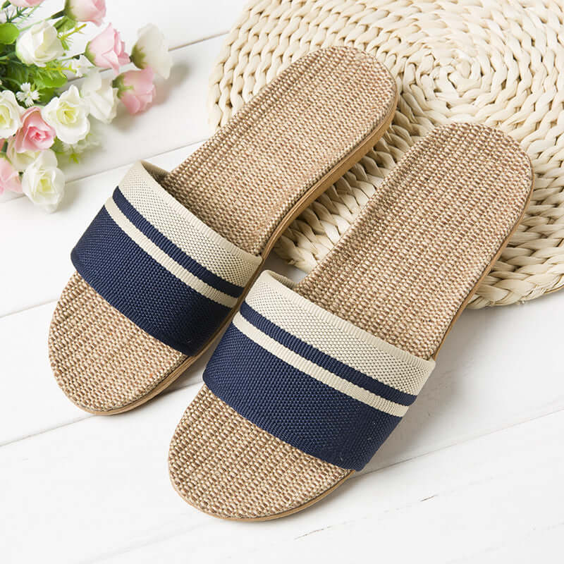 Slippers female summer linen flip shoes couple home slippers indoor deodorant wood floor beach slippers men's summer