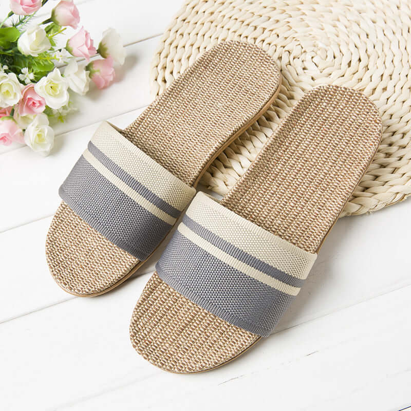 Slippers female summer linen flip shoes couple home slippers indoor deodorant wood floor beach slippers men's summer