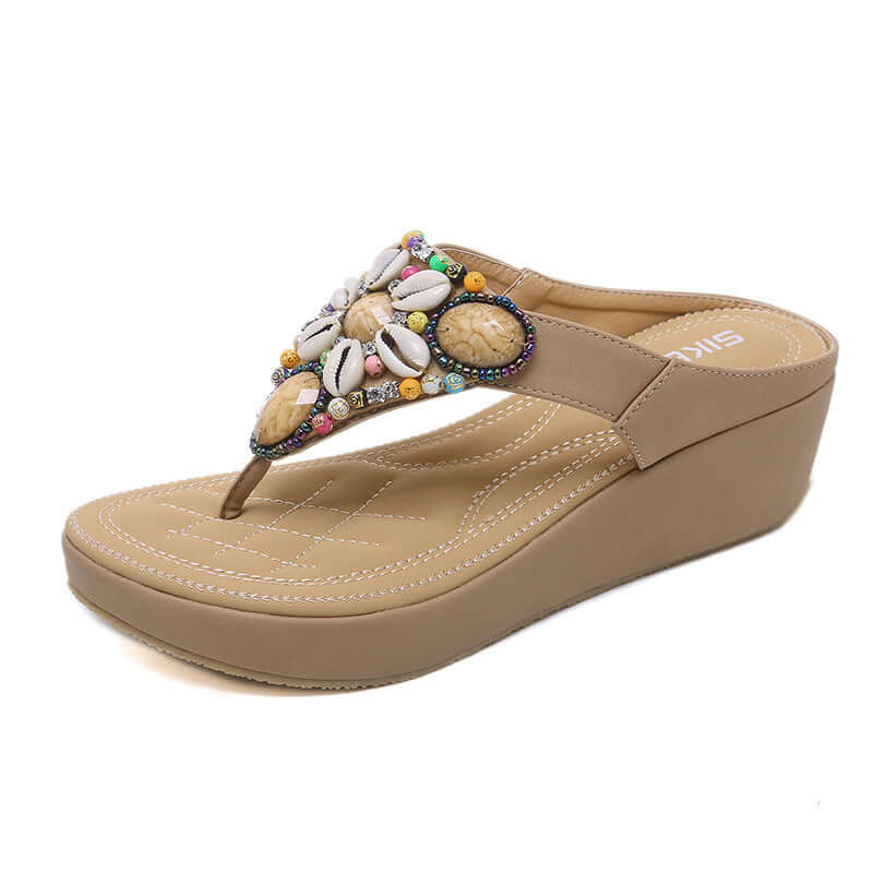 The new 2021 national wind, sand, Thai tourist, beach, Bohemian beaded, retro slope, large size slippers