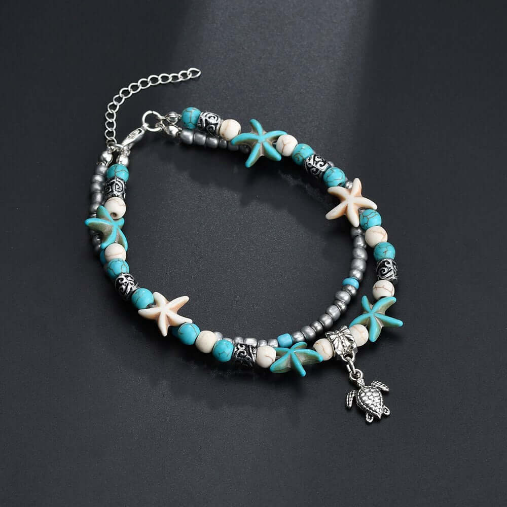 European and American Sea Silies Yoga Foot Chain Sea Turtle Bracelet Beach Pendant Starfish Pearl Vintage Turtle Bracelet