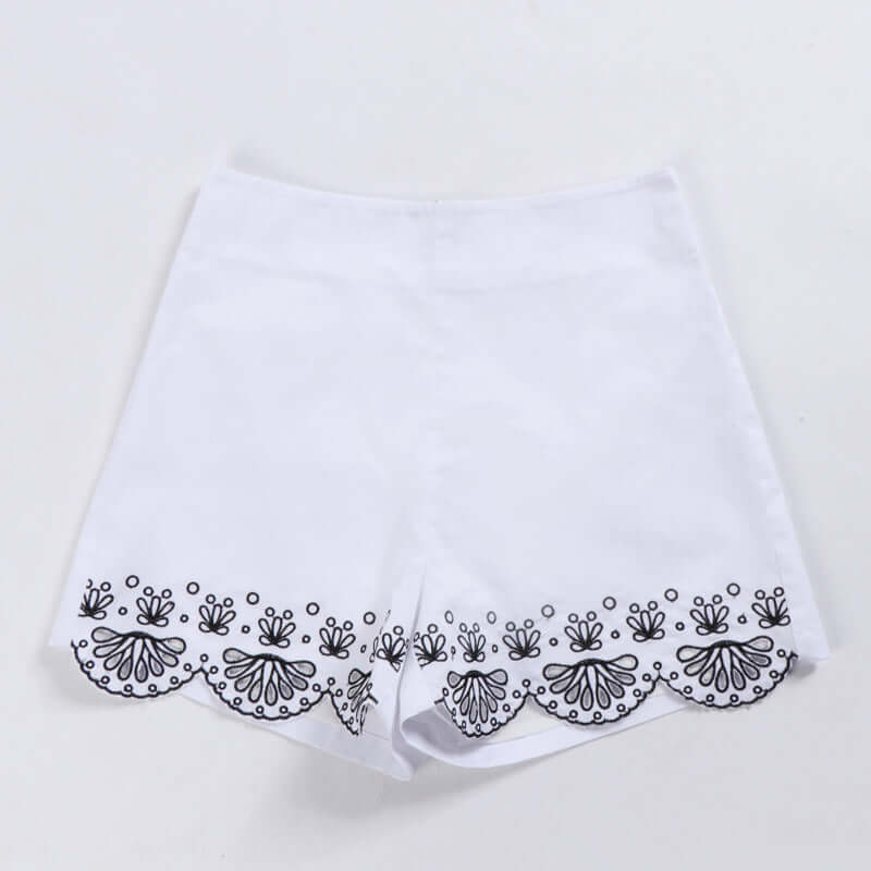 Spot Huo Si Yan with the BF loose long paragraph shirt hollow embroidery straight shorts fashion suite female