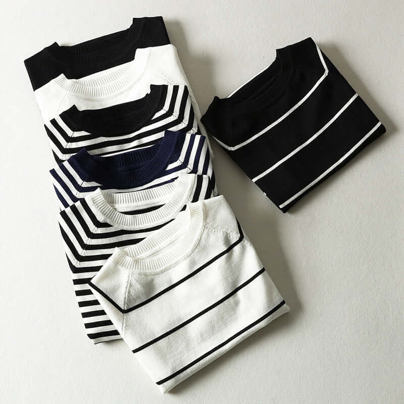 Wholesale Korean version of the striped slim short sleeve sweater recommended thin T-shirt student pullover bottoming shirt context female