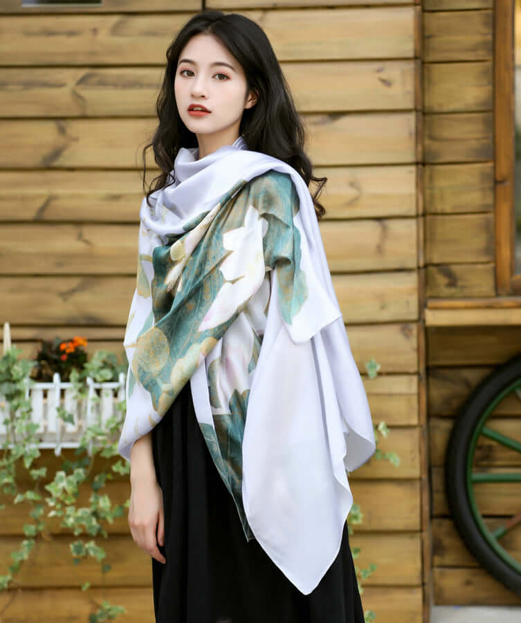 Summer sunscreen beach silk scarf Korean lotus lotus blossamer silk scarf simulation silk scarf female shawl