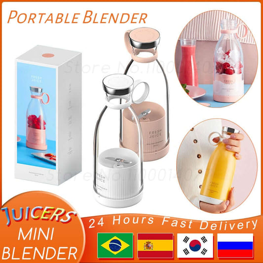 Mini Fresh Fruit Juice Portable Electric Blender USB Rechargeable 380ML Smoothie Mixer For Travel/Camping/Sports/Kitchen