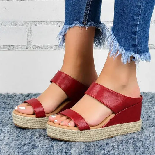 Fashionable Artificial PU Wedge Heel Women Sandals