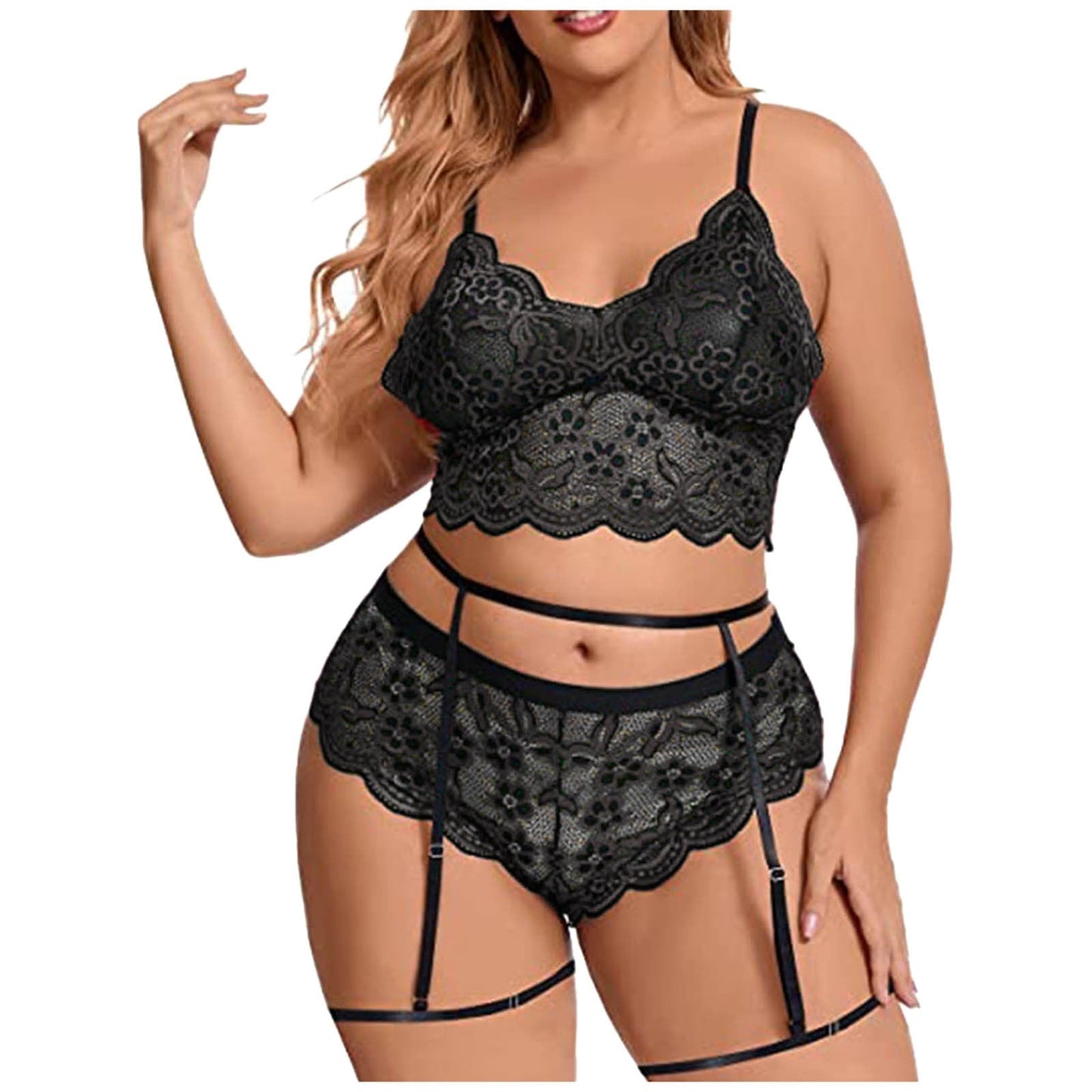 Floral Embroidered Plus Size Lingerie