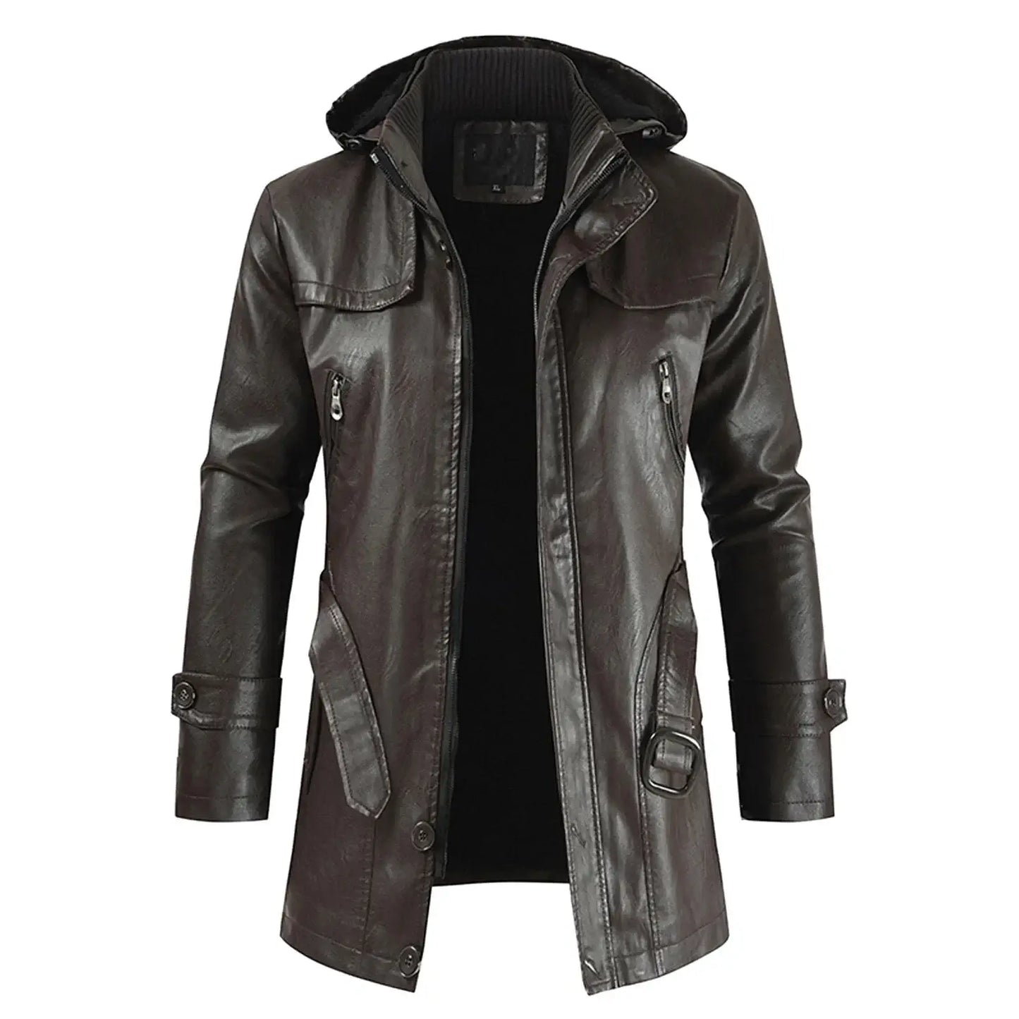 Men Faux Leather Jacket Hoodie Motorcycle Coat M-4XL Men's Jackets Casual Autumn Winter Warm Luxury