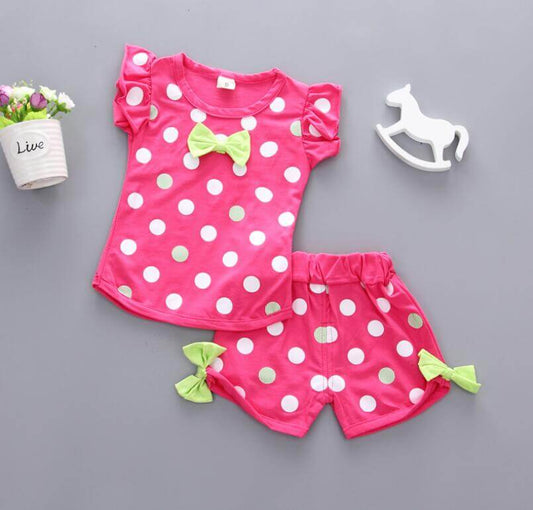 2PCS cotton Tee+Shorts Pants Set polka dot