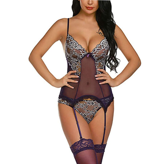 Seductive Lace Bodysuit with Garter