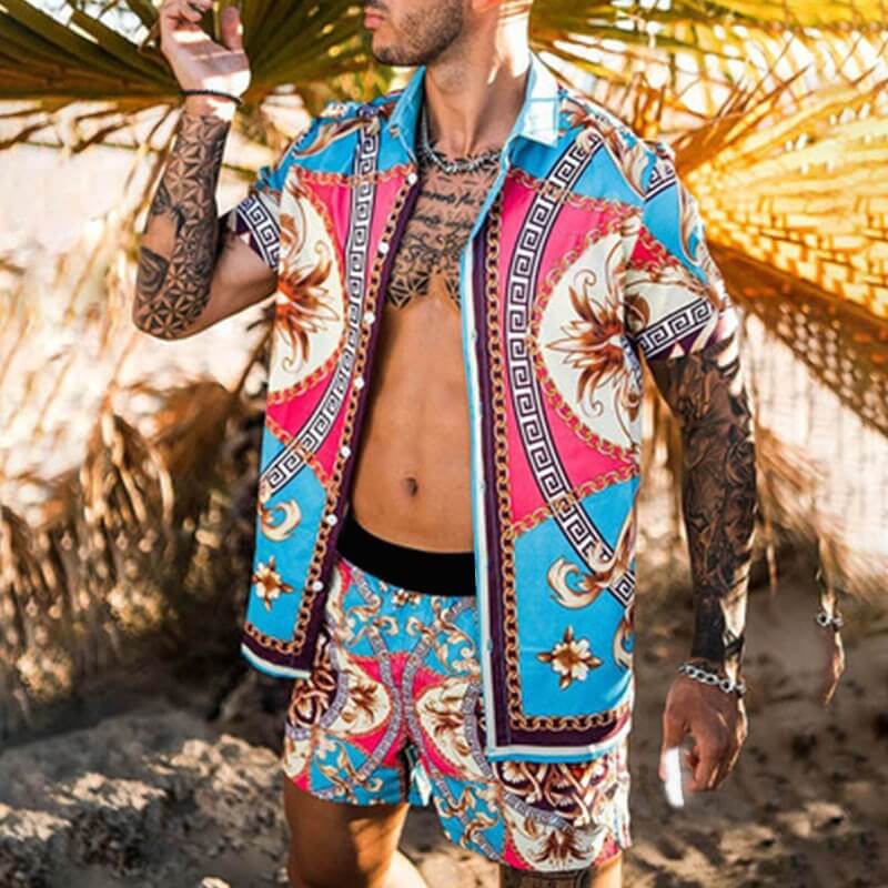 Men's Summer Fashion Hawaiian Beach Suit - Button Front