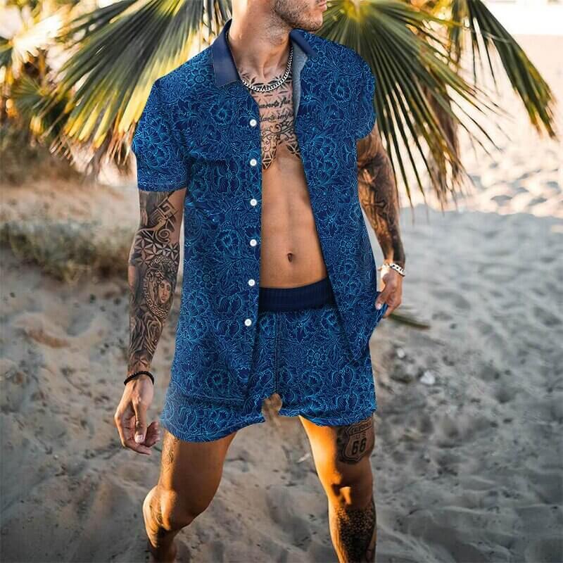 Men's Summer Fashion Hawaiian Beach Suit - Button Front