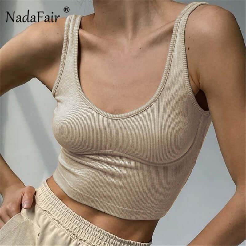 Nadafair Ribber Knitted Tops Femme O Neck Summer Basic Shirts White Black Casual Sport Vest Off Shoulder Green Women's Tank Top