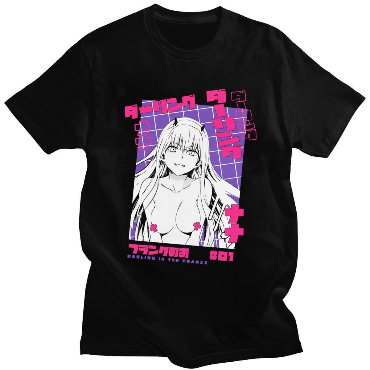 クール Tシャツ男性ダーリン・イン・ザ・フランキス Tシャツ半袖綿 100% Tシャツトップス O ネックカジュアルアニメ Tシャツマンガゼロツーシャツ