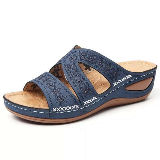 New Women Summer Orthopedic Sandals Women Car Line Slides Open Toe Sandals Breathable Leather Casual Female Platform Retro Shoe