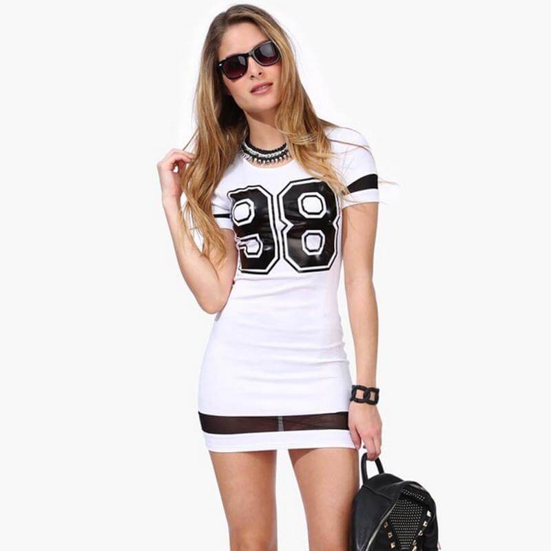 Women's sporty dress Short with half sleeves With number In two colors Black and white