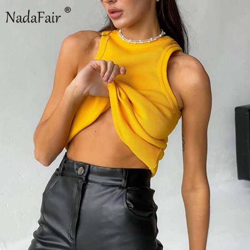 Nadafair Ribber Knitted Tops Femme O Neck Summer Basic Shirts White Black Casual Sport Vest Off Shoulder Green Women's Tank Top