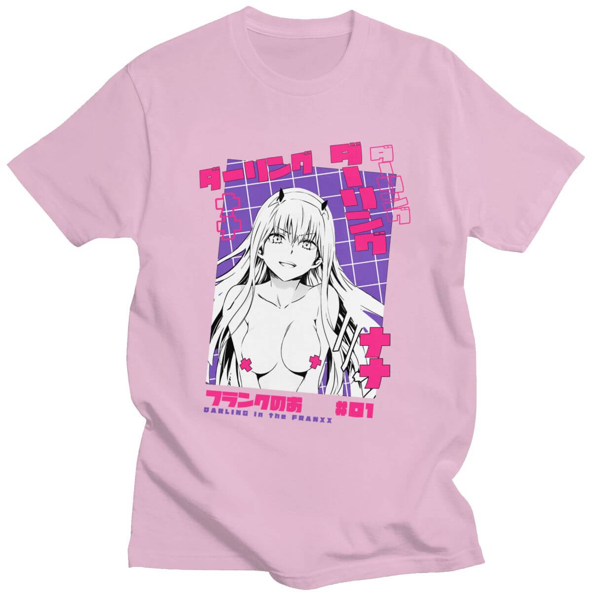 クール Tシャツ男性ダーリン・イン・ザ・フランキス Tシャツ半袖綿 100% Tシャツトップス O ネックカジュアルアニメ Tシャツマンガゼロツーシャツ