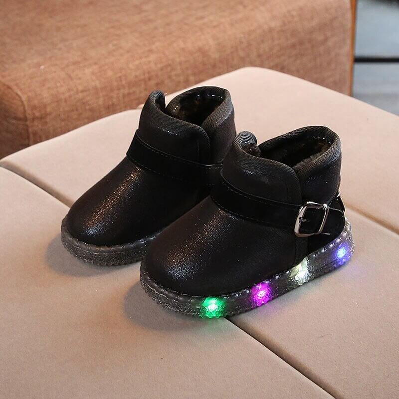 Children PU Boots Shoes Children Baby BOy Girls LED Light Up Boot Luminous Sneakers Winter Warm Snow Boot for Kid  fur boots