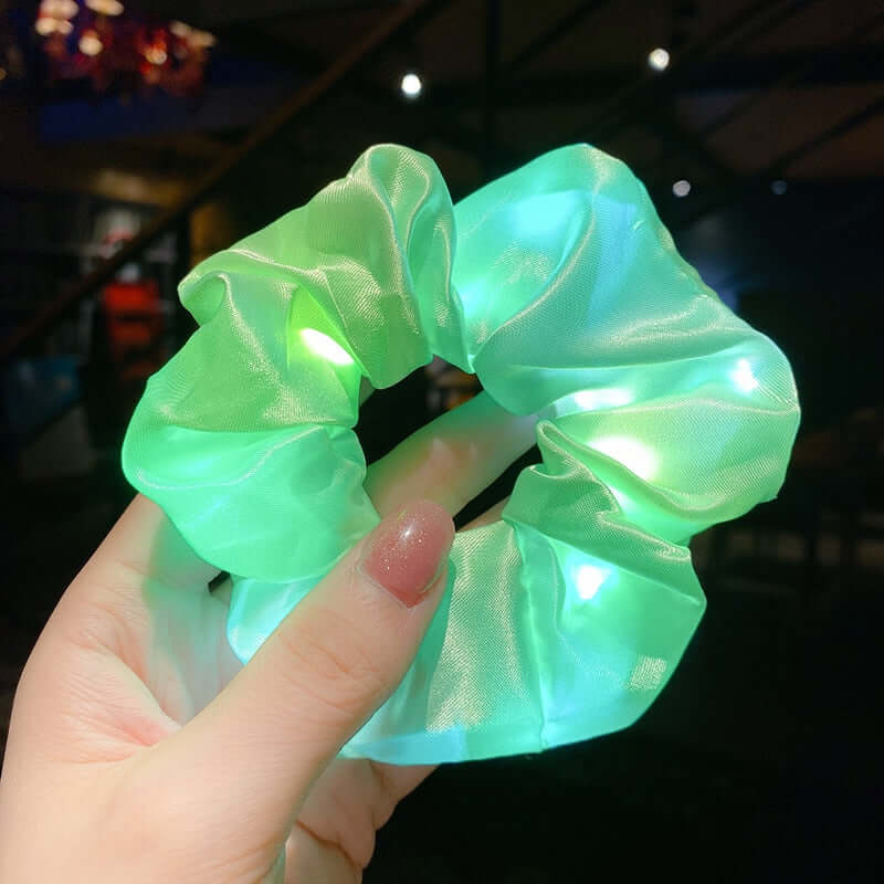 Kids Baby Girls LED Luminous Scrunchies Hairband Ponytail Holder Glow Headwear Elastic Hair Bands Solid Color Hair Accessories