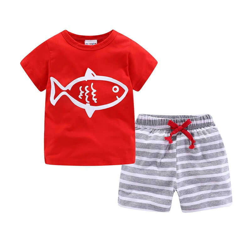 Mudkingdom Summer Toddler Boy Outfits Drawstring Short Set Cute Boys Clothes Set Stripe Kids Clothing Beach Holiday Clothes